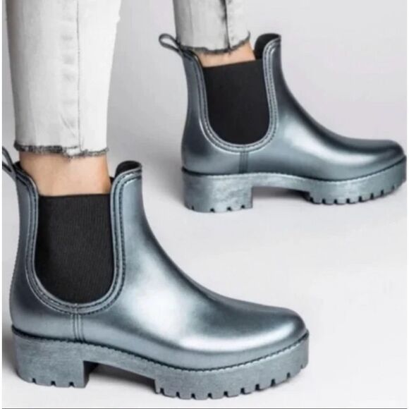 Jeffrey Campbell Metallic Blue Chunky Rainboots NWOB - Picture 1 of 7